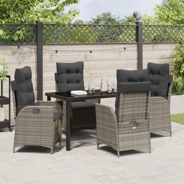 vidaXL Garten Essgruppe mit Kissen 5 pcs Grau Poly-Rattan