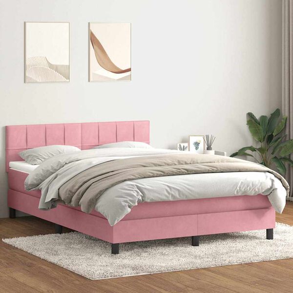 vidaXL Boxspringbett mit Matratze Rosa 160x220 cm Samt