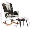 vidaXL Schaukelstuhl mit Fu&szlig;hocker Schwarz Echtleder