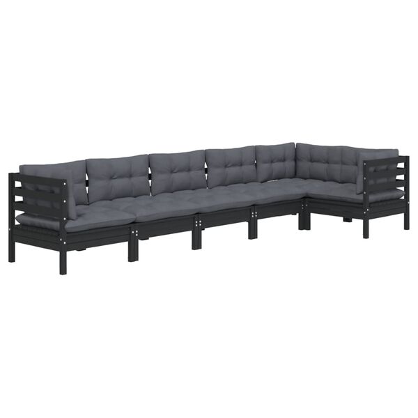 vidaXL 6-tlg. Garten-Lounge-Set mit Kissen Schwarz Kiefernholz
