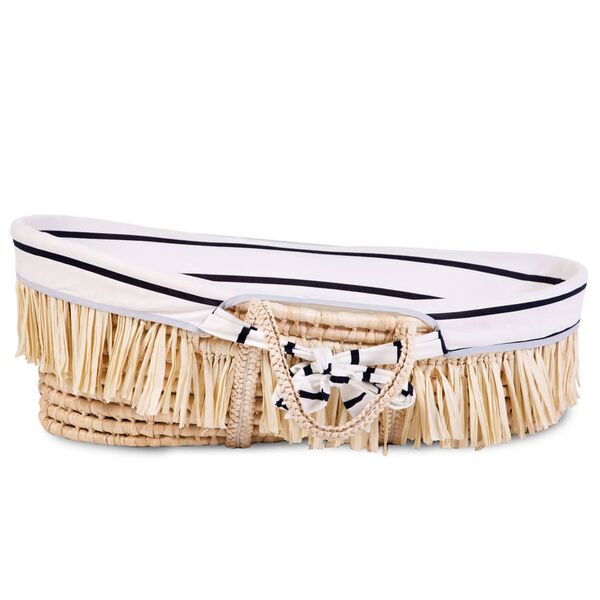 CHILDHOME Moseskorb Raffiabast mit Matratze und Bezug Marineblau