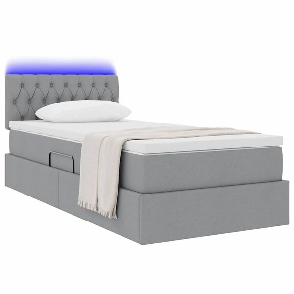 vidaXL Bett mit Stauraum und LED mit LED Hellgrau 90 x 200 cm Stoff