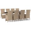 vidaXL 9-tlg. Garten-Essgruppe mit Kissen Beige Poly Rattan