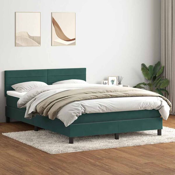 vidaXL Boxspringbett mit Matratze & LED Dunkelgr&uuml;n 140x210 cm Samt