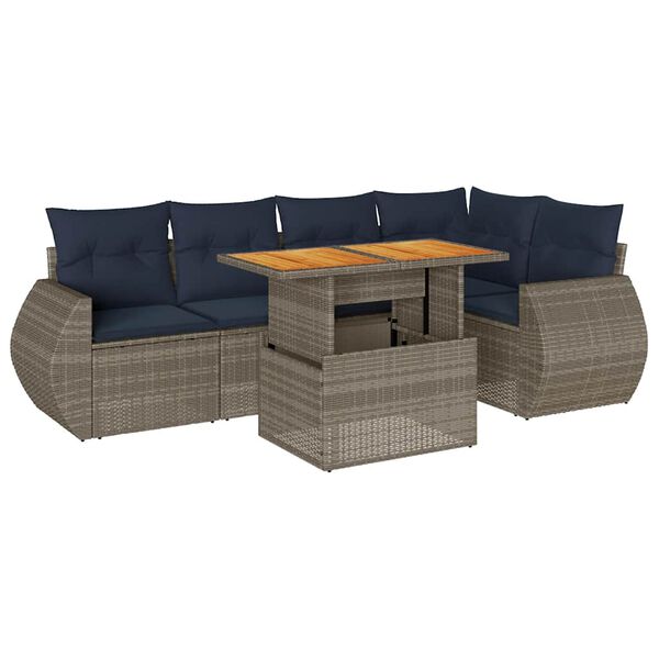 vidaXL 6-tlg. Garten-Sofagarnitur mit Kissen Grau Poly Rattan