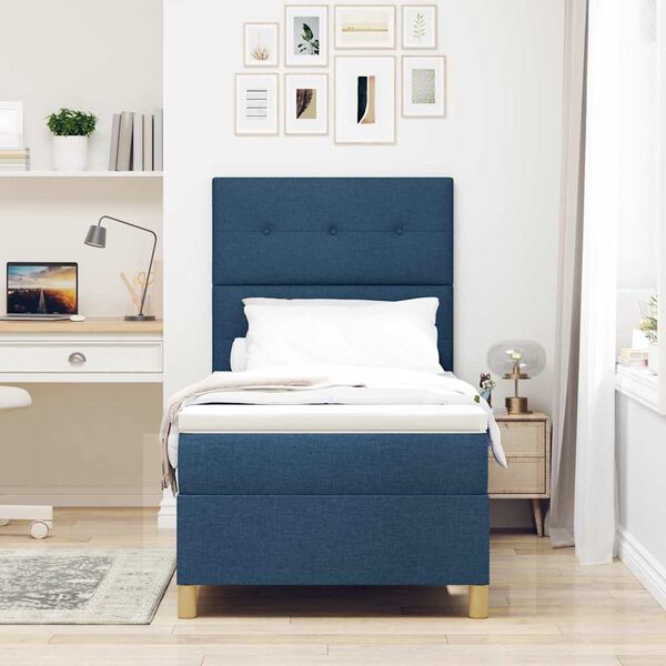 vidaXL Boxspringbett mit Matratze mit Kopfteil Blau 90 x 190 cm Stoff