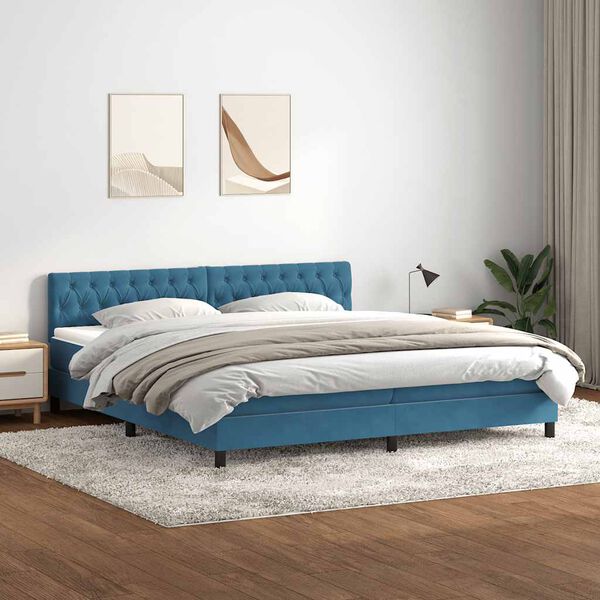 vidaXL Boxspringbett mit Matratze Dunkelblau 180x220 cm Samt