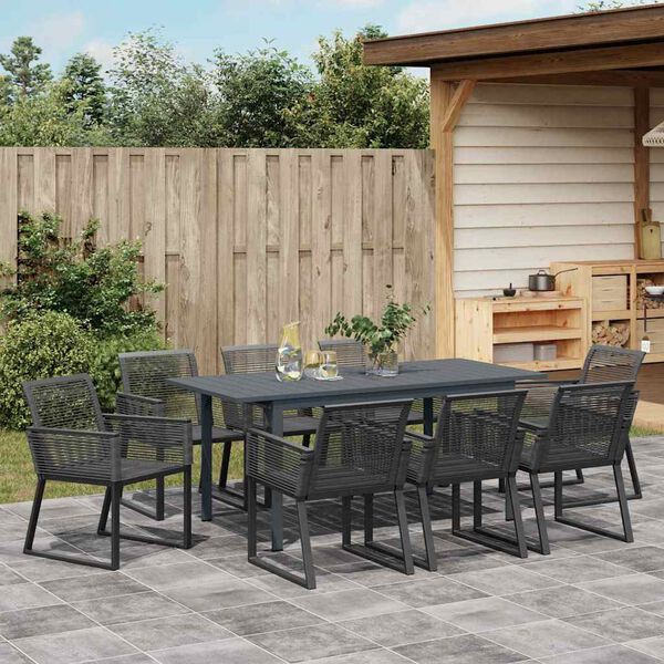vidaXL Garten Essgruppe 9 pcs Schwarz Poly-Rattan