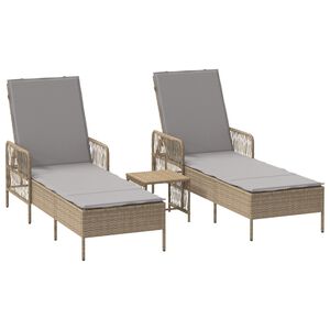 vidaXL Sonnenliege mit Kissen 2 pcs Beige 35 x 35 x 32cm Poly-Rattan