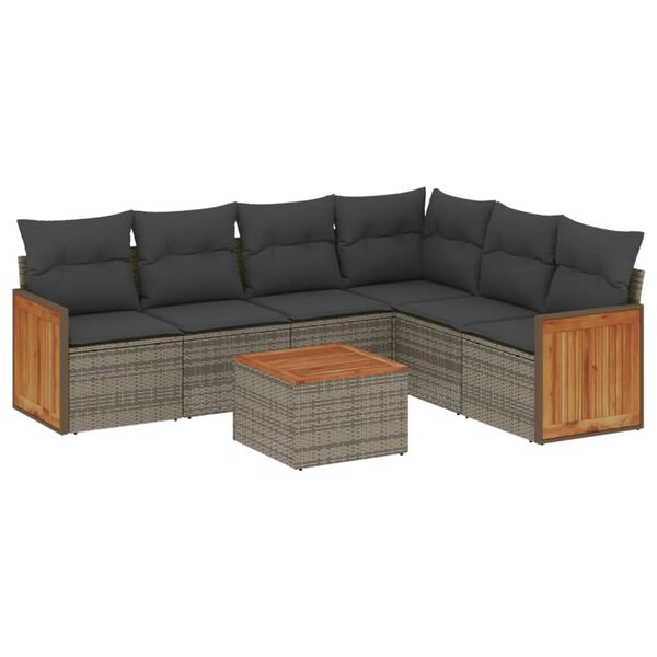 vidaXL 7-tlg. Garten-Sofagarnitur mit Kissen Grau Poly Rattan