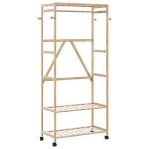 vidaXL Kleiderst&auml;nder mit Ablagen und Rollen 90x40x179,5 cm Bambus