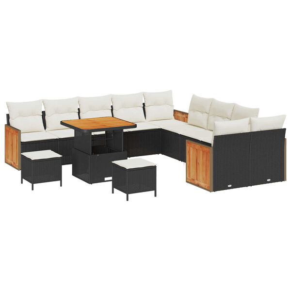 vidaXL Garten-Sofa-Set mit Kissen 13 pcs Schwarz und Creme