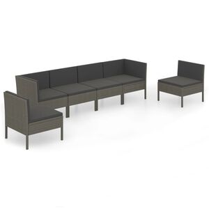 vidaXL 6-tlg. Garten-Lounge-Set mit Auflagen Poly Rattan Grau