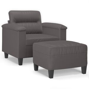 vidaXL Sessel mit Hocker Grau 60 cm Kunstleder