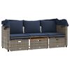 vidaXL Gartensofa 3-Sitzer mit Baldachin und Hockern Grau Poly Rattan