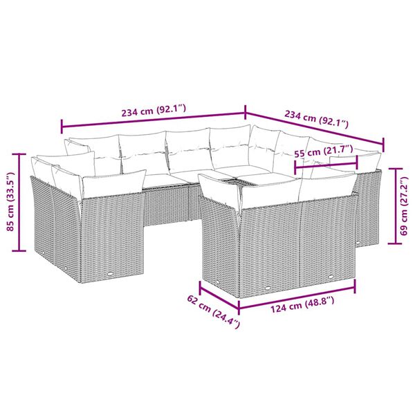 vidaXL 11-tlg. Garten-Sofagarnitur mit Kissen Schwarz Poly Rattan