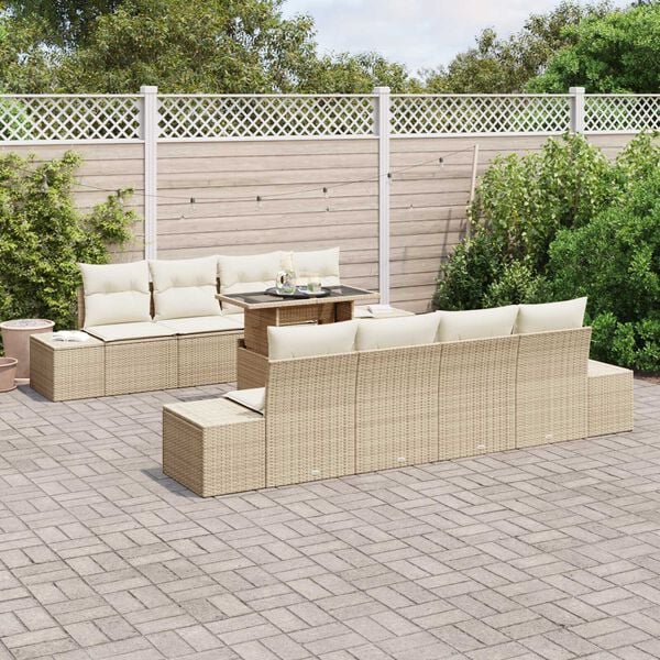 vidaXL Sofa Set mit Kissen 7 pcs Beige und Creme Poly-Rattan