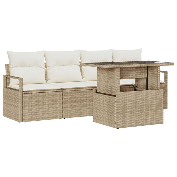 vidaXL Garten-Sofa-Set mit Speicher 5 pcs Beige Poly Rattan