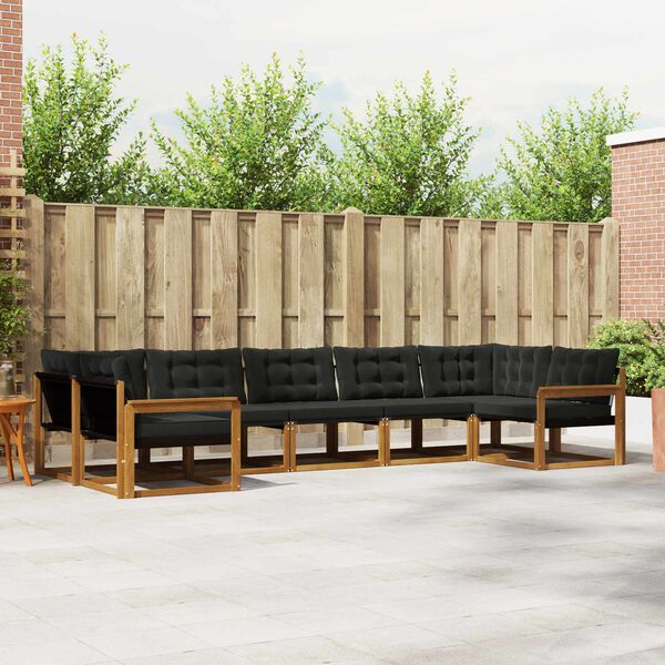 vidaXL Outdoor-Sofagarnitur mit Kissen 7 pcs Nat&uuml;rlich und Schwarz