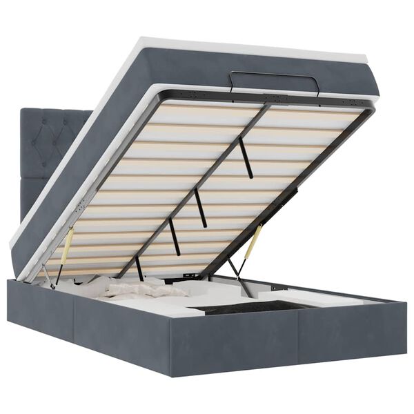 vidaXL Ottoman-Bett mit Matratzen & LEDs Dunkelgrau 120x190 cm Samt