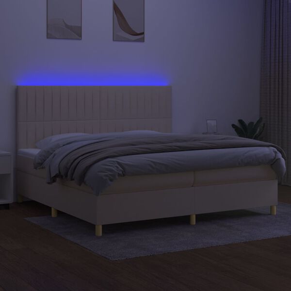 vidaXL Boxspringbett mit Matratze & LED Creme 200x200 cm Stoff