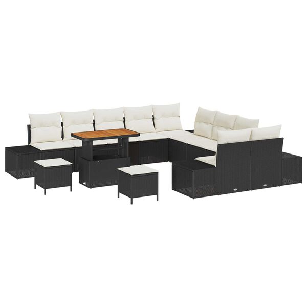 vidaXL Gartensofa-set mit Kissen 13 pcs Schwarz Poly Rattan