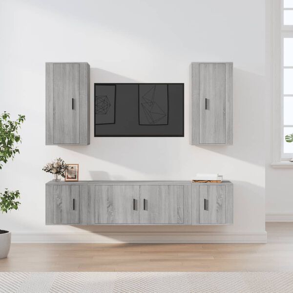 vidaXL 5-tlg. TV-Schrank-Set Grau Sonoma Holzwerkstoff