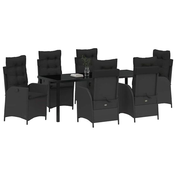 vidaXL Garten Essgruppe mit Kissen 7 pcs Schwarz Poly-Rattan