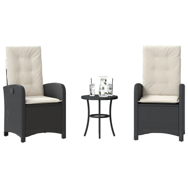 vidaXL 3-tlg. Bistro-Set mit Kissen Schwarz Poly Rattan