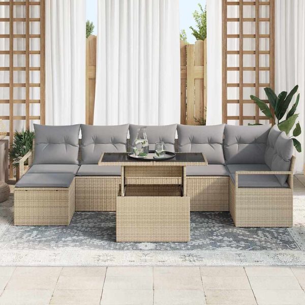 vidaXL Garten-Sofa-Set mit Kissen 8 pcs Beige und Hellgrau