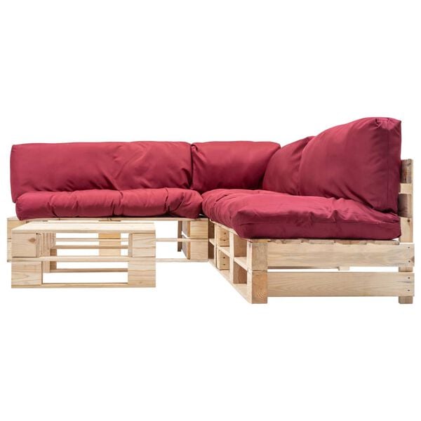 vidaXL 4-tlg. Paletten-Lounge-Set mit Kissen in Rot Holz