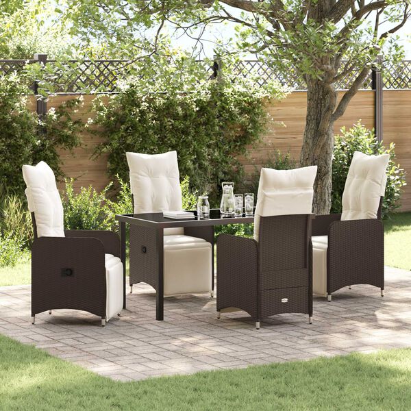 vidaXL Garten Essgruppe mit Kissen 5 pcs Braun Poly Rattan