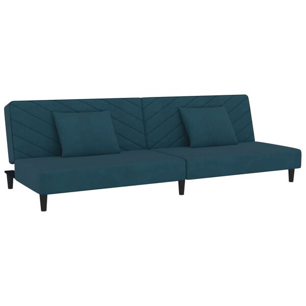 vidaXL Schlafsofa 2-Sitzer mit 2 Kissen Blau Samt