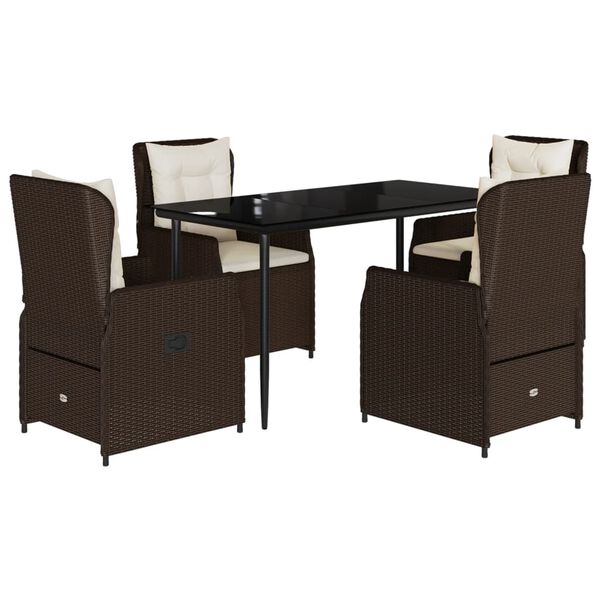 vidaXL 5-tlg. Garten-Essgruppe mit Kissen Braun Poly Rattan