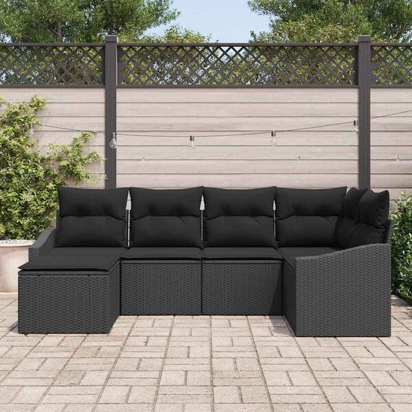 vidaXL Sofa Set mit Kissen 6 pcs Schwarz Poly-Rattan
