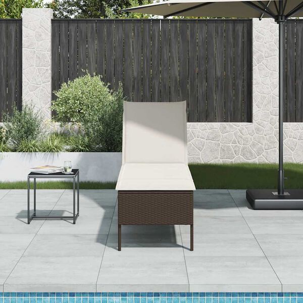 vidaXL Sonnenliege mit Auflage Braun 55x200x44 cm Poly Rattan