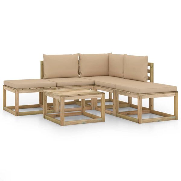 vidaXL 6-tlg. Garten-Lounge-Set mit Beige Kissen