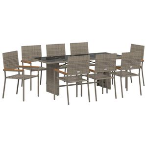 vidaXL Garten Essgruppe 9 stk. Grau Poly-Rattan