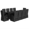 vidaXL 11-tlg. Garten-Essgruppe mit Kissen Schwarz Poly Rattan