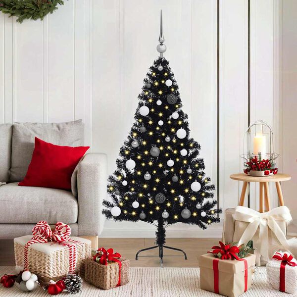vidaXL K&uuml;nstlicher vorbeleuchteter Weihnachtsbaum Schwarz 150 cm PVC