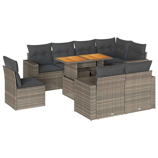 vidaXL 9-tlg. Garten-Sofagarnitur mit Kissen Grau Poly Rattan