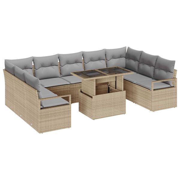 vidaXL Garten-Sofa-Set mit Speicher 10 pcs Beige Poly Rattan