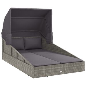 vidaXL Sonnenliege mit Faltdach Grau 200x114x128 cm Poly Rattan