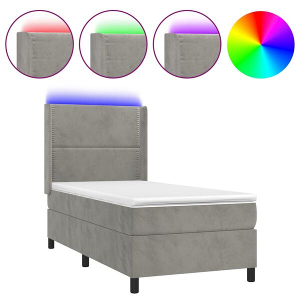 vidaXL Boxspringbett mit Matratze & LED Hellgrau 90x190 cm Samt