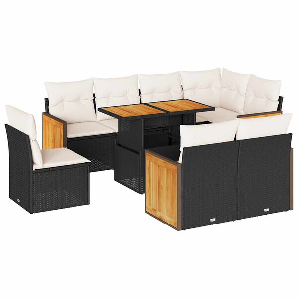 vidaXL 9-tlg. Garten-Sofagarnitur mit Kissen Schwarz Poly Rattan