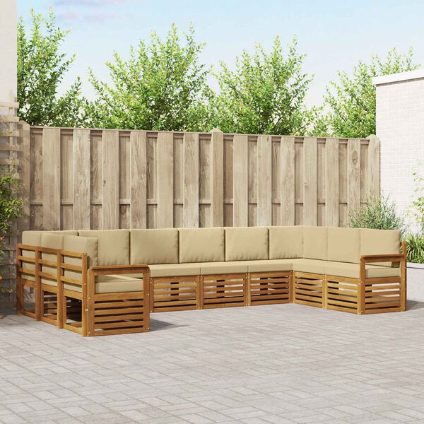 vidaXL Ecksofa Set mit Kissen 10 pcs Natur und Beige Massivholz Akazie