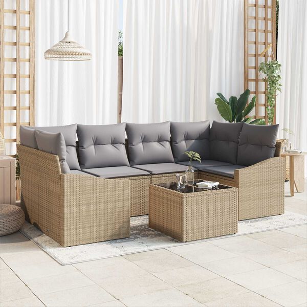 vidaXL Sofa Set mit Kissen 7 pcs Beige und Grau Poly-Rattan