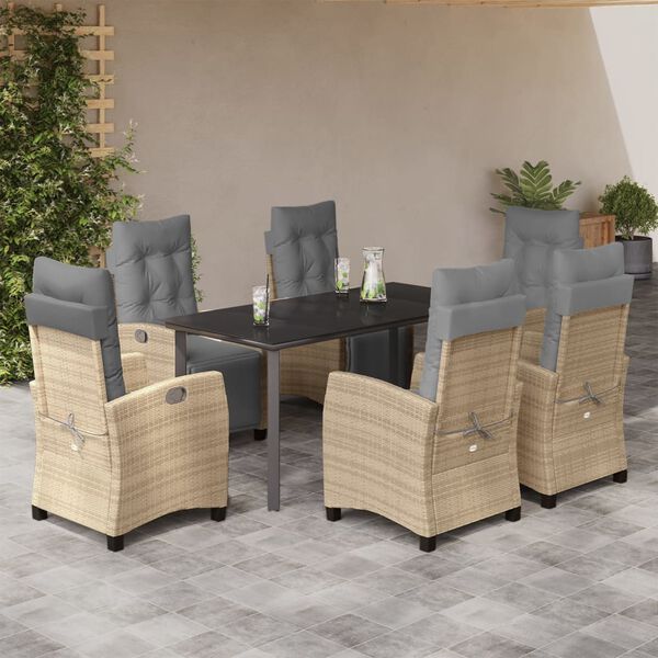 vidaXL 7-tlg. Garten-Essgruppe mit Kissen Beigemischung Poly Rattan