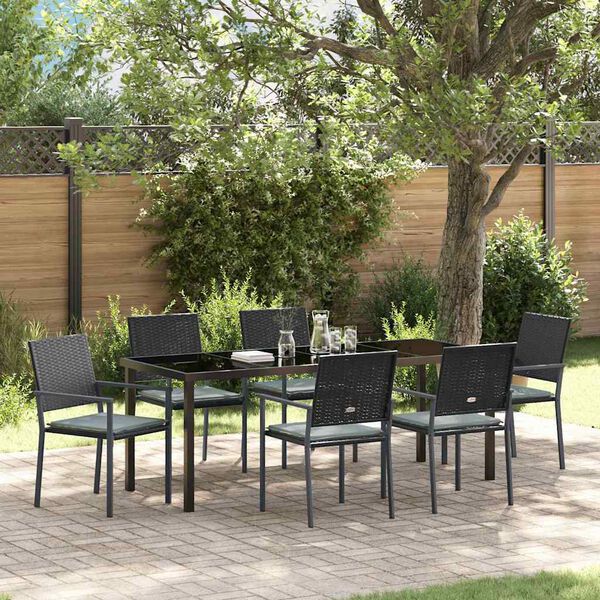 vidaXL Garten Essgruppe 7 pcs Schwarz und Hellgrau PE-Rattan
