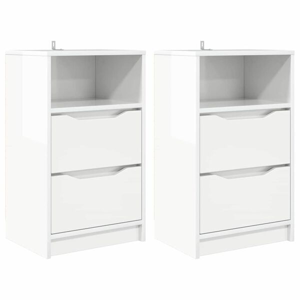 vidaXL Nachttische 2 pcs Hochglanz Wei&szlig; 40 x 30 x 467 cm Holzwerkstoff